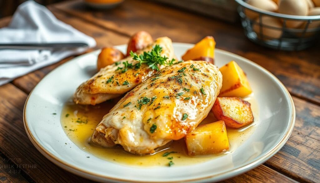 garlic parmesan chicken and potatoes