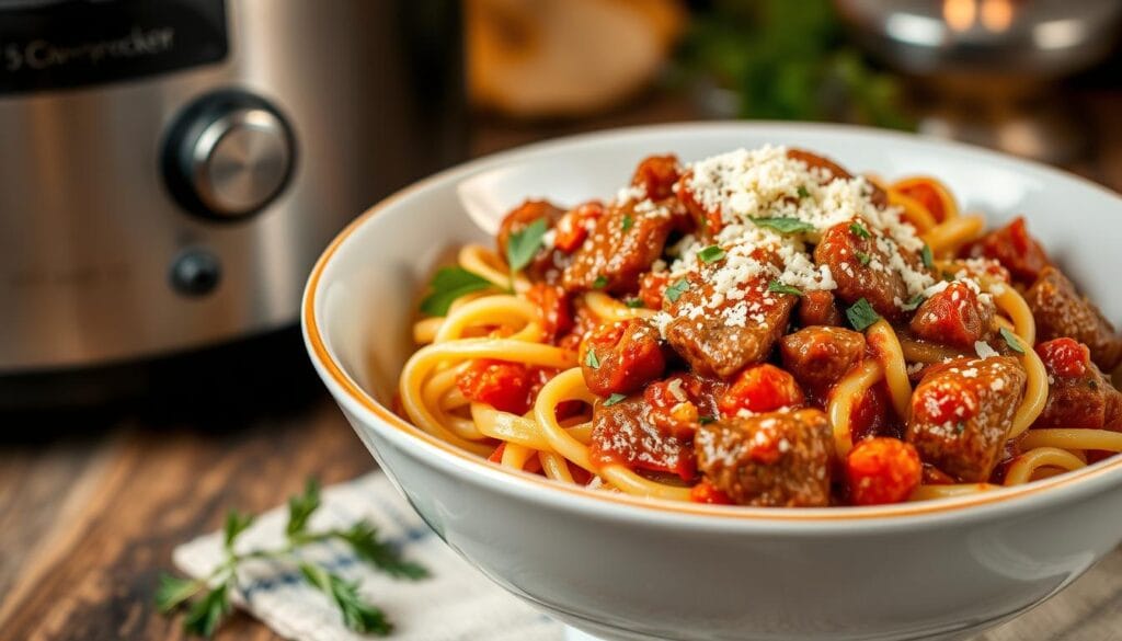 slow cooker beef pasta recipe angel hair