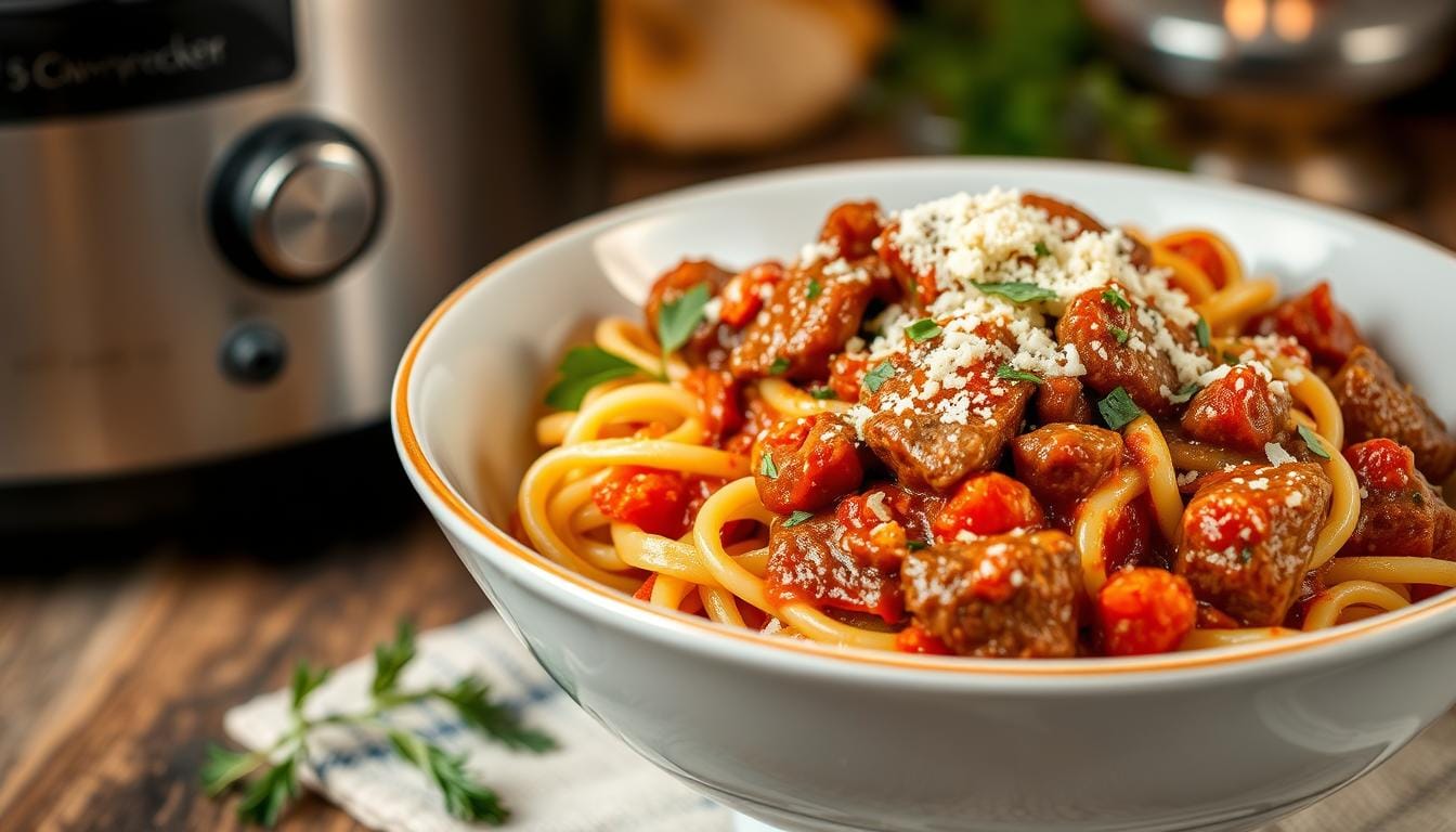 slow cooker beef pasta recipe angel hair