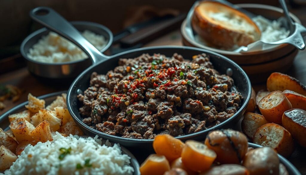 Ground Beef Skillet with Carbohydrate Sides Ground Beef Skillet with Carbohydrate Sides