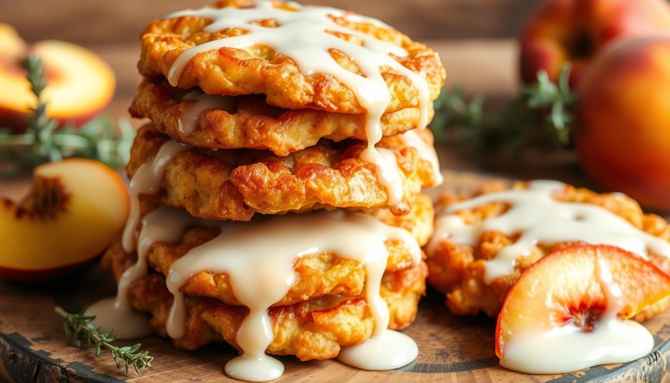 Fresh Peach Fritters with Vanilla Glaze