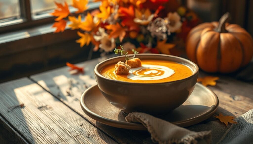 serving pumpkin soup serving pumpkin soup