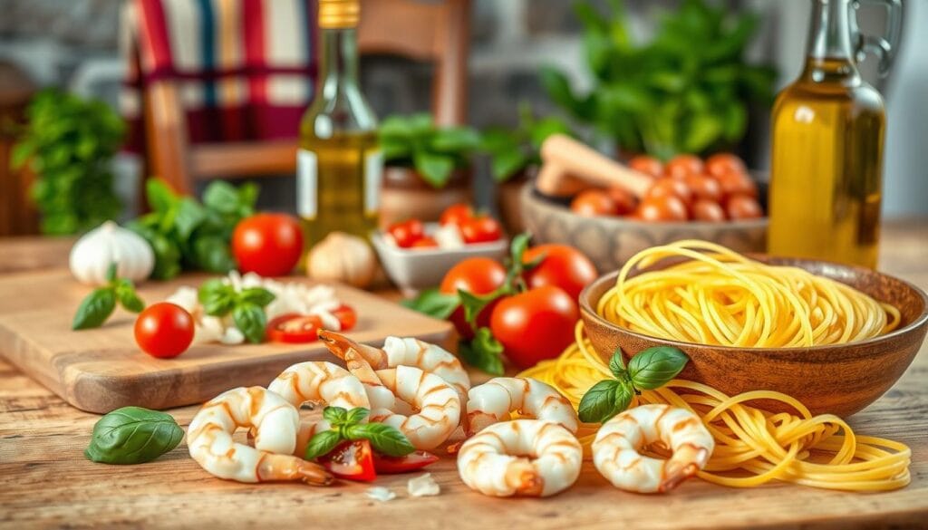 Ingredients for shrimp pasta recipe Ingredients for shrimp pasta recipe