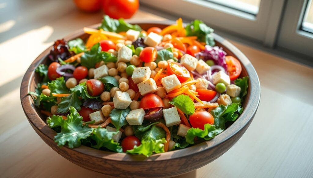 Vegetarian and vegan salad bowl with protein options Vegetarian and vegan salad bowl with protein options